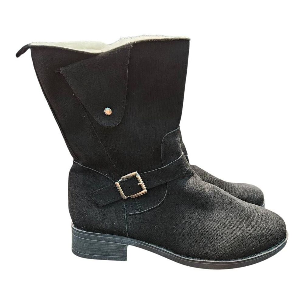 Shein Black Vegan Suede Ankle Boots Womens Size 11